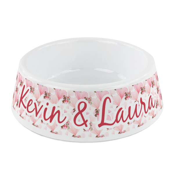 Custom Hearts & Bunnies Plastic Dog Bowl - Small (Personalized)