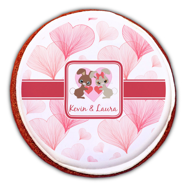 Hearts & Bunnies Printed Icing Circle - Large - On Cookie