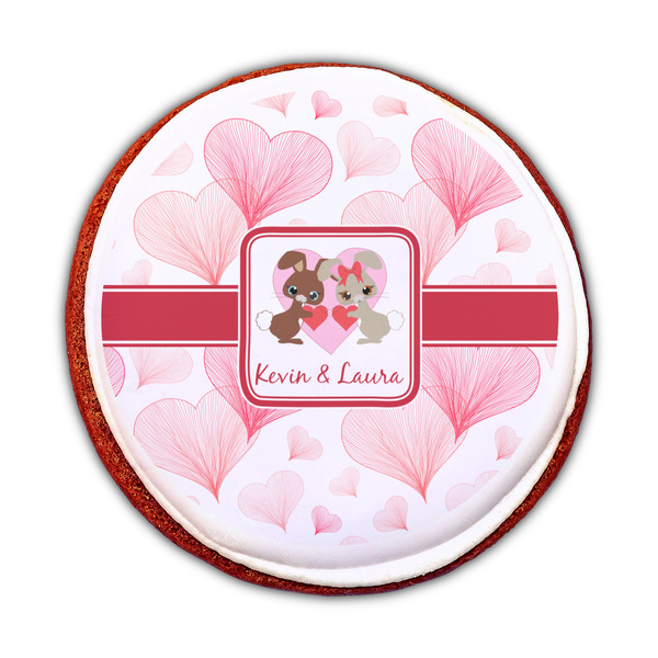 Hearts & Bunnies Printed Icing Circle - Medium - On Cookie