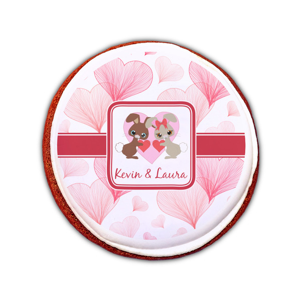 Hearts & Bunnies Printed Icing Circle - Small - On Cookie