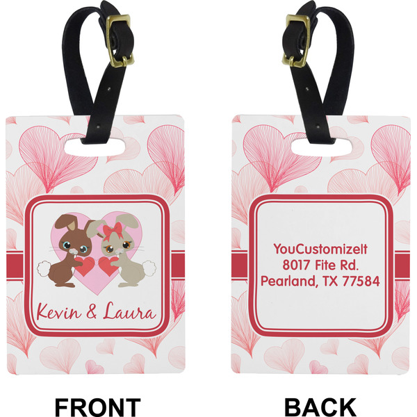 Hearts & Bunnies Rectangle Luggage Tag (Front + Back)