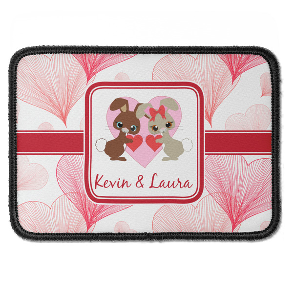 Custom Hearts & Bunnies Iron On Rectangle Patch w/ Couple's Names