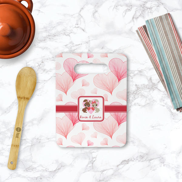 Hearts & Bunnies Rectangle Trivet with Handle - LIFESTYLE