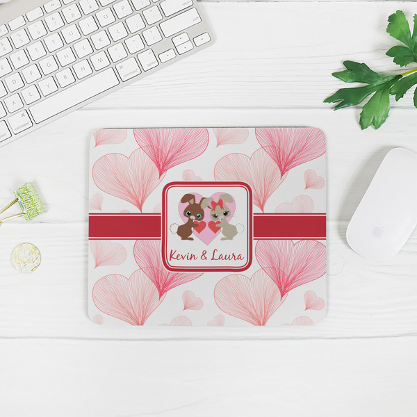 Hearts & Bunnies Rectangular Mouse Pad - LIFESTYLE 2