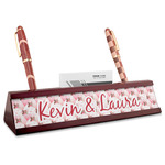Hearts & Bunnies Red Mahogany Nameplate with Business Card Holder (Personalized)
