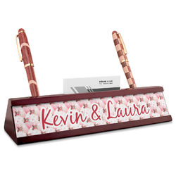 Hearts & Bunnies Red Mahogany Nameplate with Business Card Holder (Personalized)