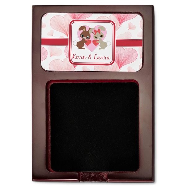 Hearts & Bunnies Red Mahogany Sticky Note Holder - Flat