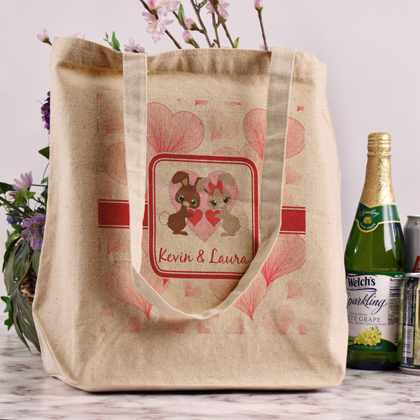 Hearts & Bunnies Reusable Cotton Grocery Bag - In Context