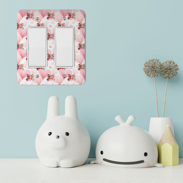 Hearts & Bunnies Rocker Light Switch Covers - Double - IN CONTEXT