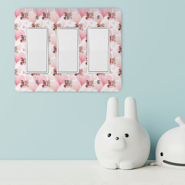 Hearts & Bunnies Rocker Light Switch Covers - Triple - IN CONTEXT