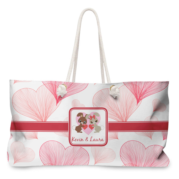 Custom Hearts & Bunnies Large Tote Bag with Rope Handles (Personalized)