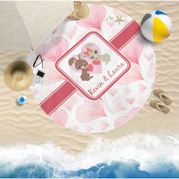 Hearts & Bunnies Round Beach Towel Lifestyle