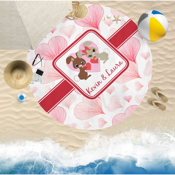 Hearts & Bunnies Round Beach Towel Lifestyle
