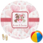 Hearts & Bunnies Round Beach Towel (Personalized)