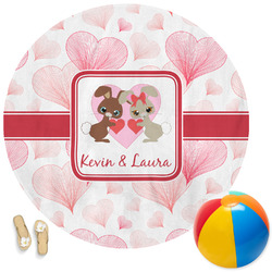 Hearts & Bunnies Round Beach Towel (Personalized)