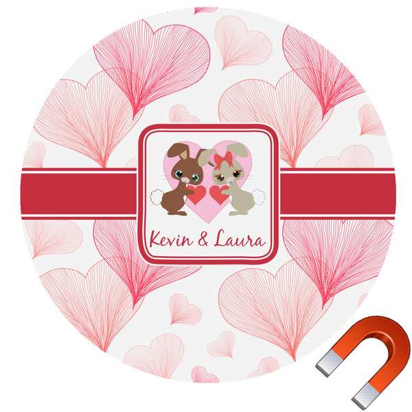 Custom Hearts & Bunnies Round Car Magnet - 10" (Personalized)