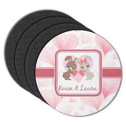 Hearts & Bunnies Round Rubber Backed Coasters - Set of 4 (Personalized)