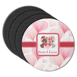 Hearts & Bunnies Round Rubber Backed Coasters - Set of 4 (Personalized)
