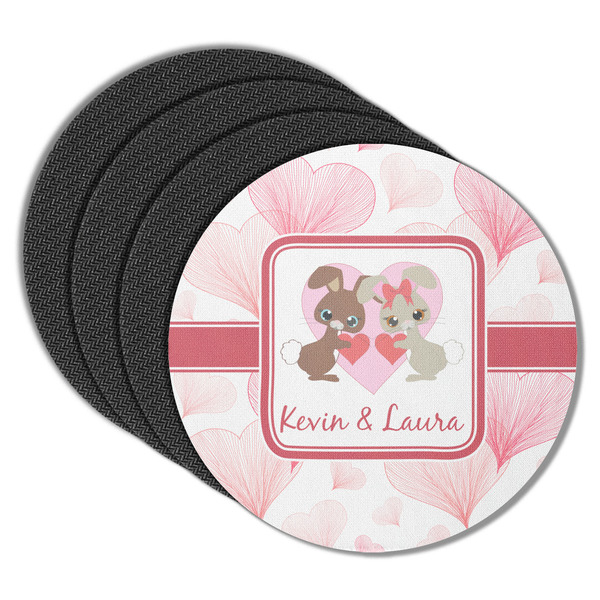 Custom Hearts & Bunnies Round Rubber Backed Coasters - Set of 4 (Personalized)