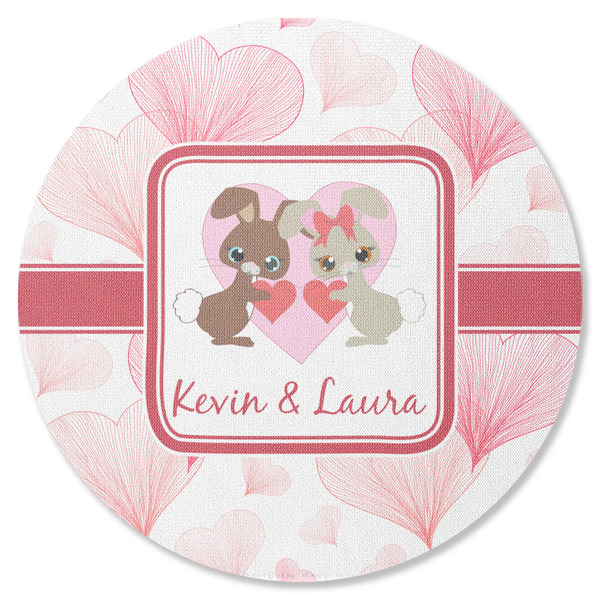 Custom Hearts & Bunnies Round Rubber Backed Coaster (Personalized)