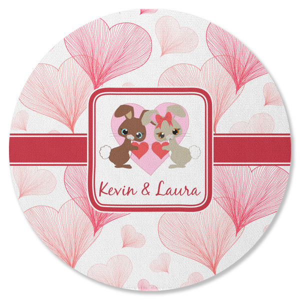 Custom Hearts & Bunnies Round Rubber Backed Coaster (Personalized)
