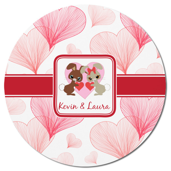 Hearts & Bunnies Round Fridge Magnet - FRONT