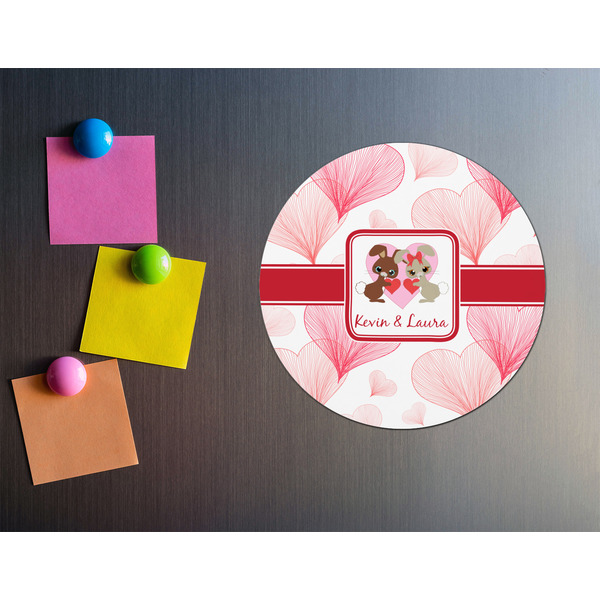 Hearts & Bunnies Round Fridge Magnet - LIFESTYLE