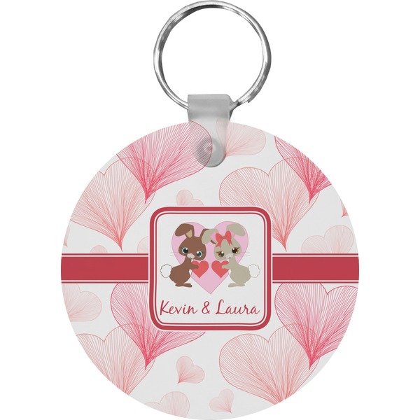 Custom Hearts & Bunnies Round Plastic Keychain (Personalized)