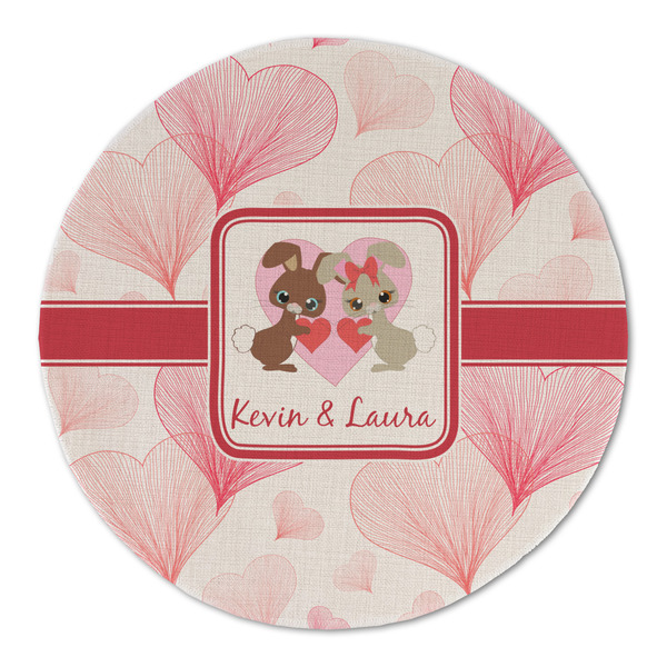 Custom Hearts & Bunnies Round Linen Placemat - Single Sided (Personalized)