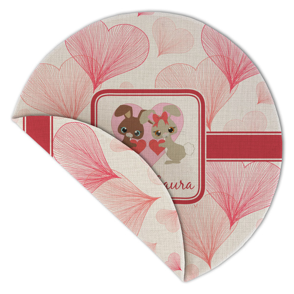 Hearts & Bunnies Round Linen Placemats - Front (folded corner double sided)