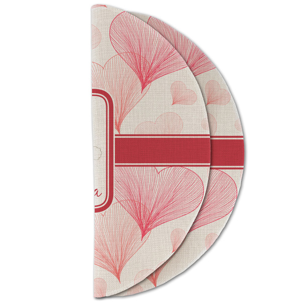 Hearts & Bunnies Round Linen Placemats - HALF FOLDED (double sided)