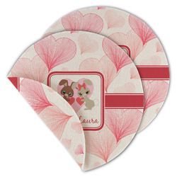 Hearts & Bunnies Round Linen Placemat - Double Sided (Personalized)