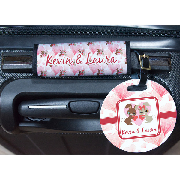 Hearts & Bunnies Round Luggage Tag & Handle Wrap - In Context