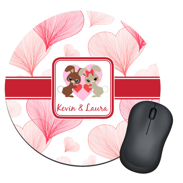 Custom Hearts & Bunnies Round Mouse Pad (Personalized)