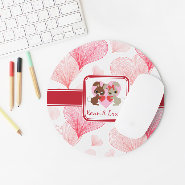 Hearts & Bunnies Round Mousepad - LIFESTYLE 2