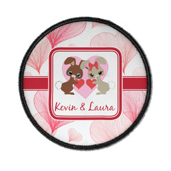 Hearts & Bunnies Iron On Round Patch w/ Couple's Names