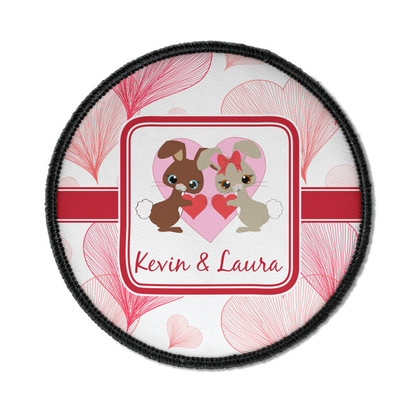 Custom Hearts & Bunnies Iron On Round Patch w/ Couple's Names