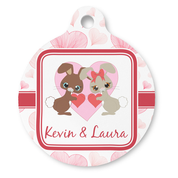 Custom Hearts & Bunnies Round Pet ID Tag (Personalized)