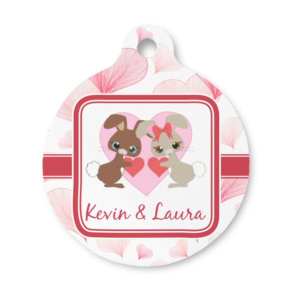 Custom Hearts & Bunnies Round Pet ID Tag - Small (Personalized)