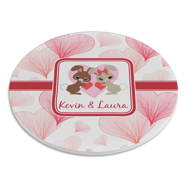 Hearts & Bunnies Round Stone Trivet - Angle View