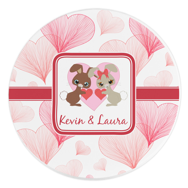 Custom Hearts & Bunnies Round Stone Trivet (Personalized)