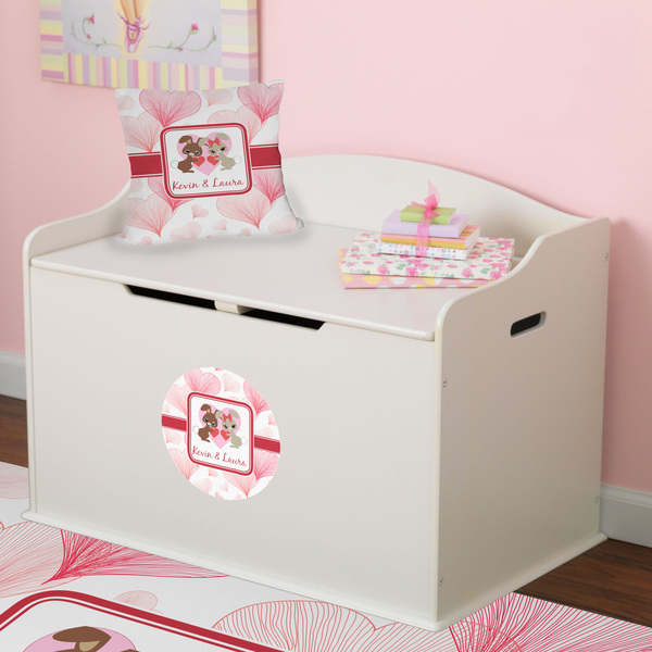Hearts & Bunnies Round Wall Decal on Toy Chest