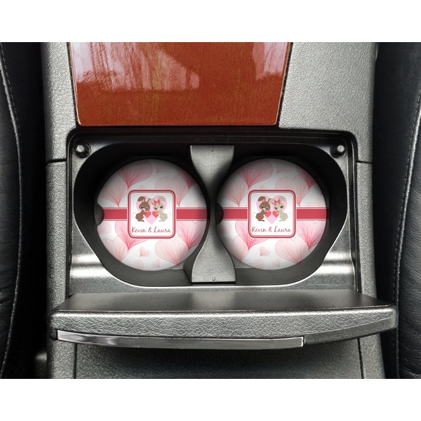 Hearts & Bunnies Sandstone Car Coaster - In Cup Holder