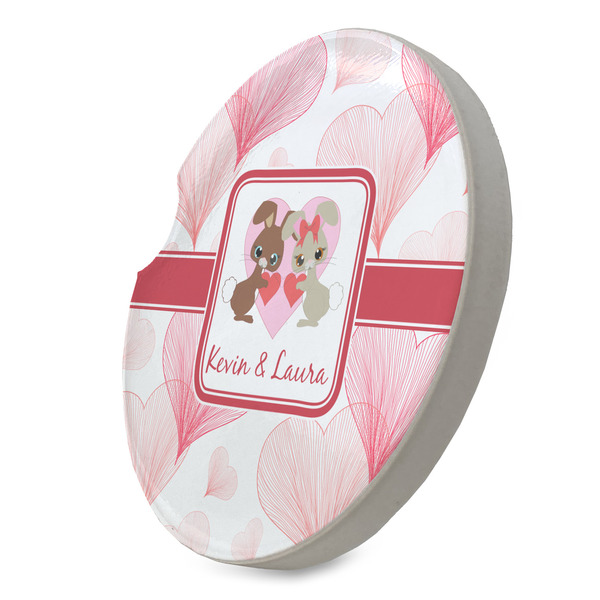 Hearts & Bunnies Sandstone Car Coaster - STANDING ANGLE