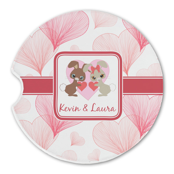 Custom Hearts & Bunnies Sandstone Car Coaster - Single (Personalized)