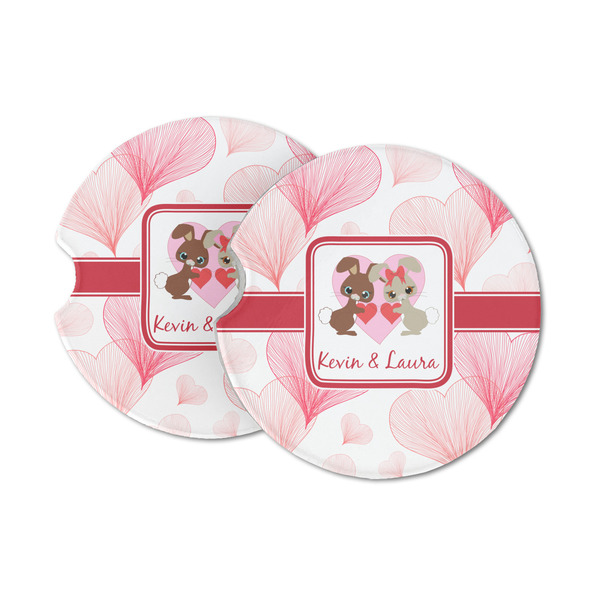 Custom Hearts & Bunnies Sandstone Car Coasters - Set of 2 (Personalized)