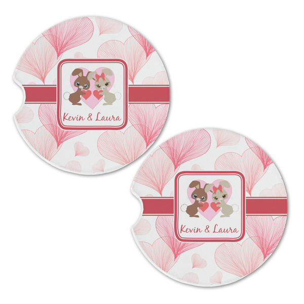 Hearts & Bunnies Sandstone Car Coasters - Set of 2