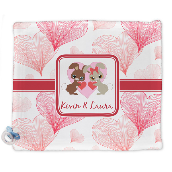 Custom Hearts & Bunnies Security Blanket - Single Sided (Personalized)