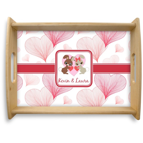 Custom Hearts & Bunnies Natural Wooden Tray - Large (Personalized)