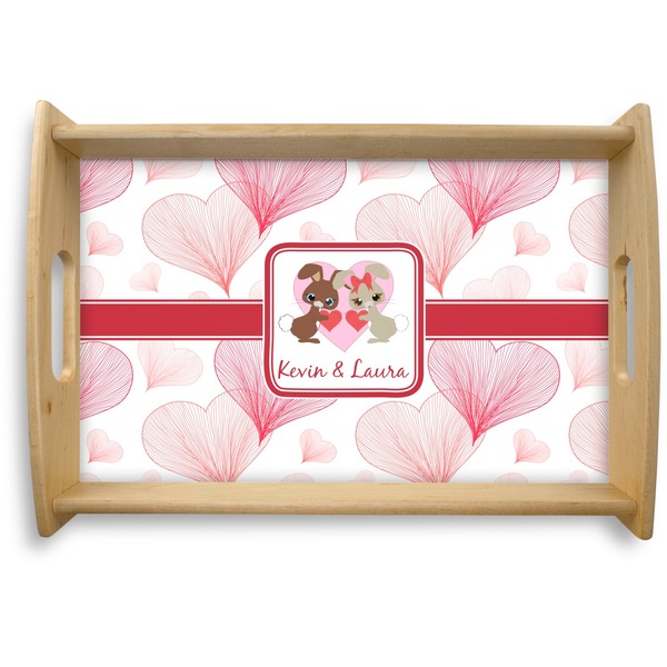 Custom Hearts & Bunnies Natural Wooden Tray - Small (Personalized)